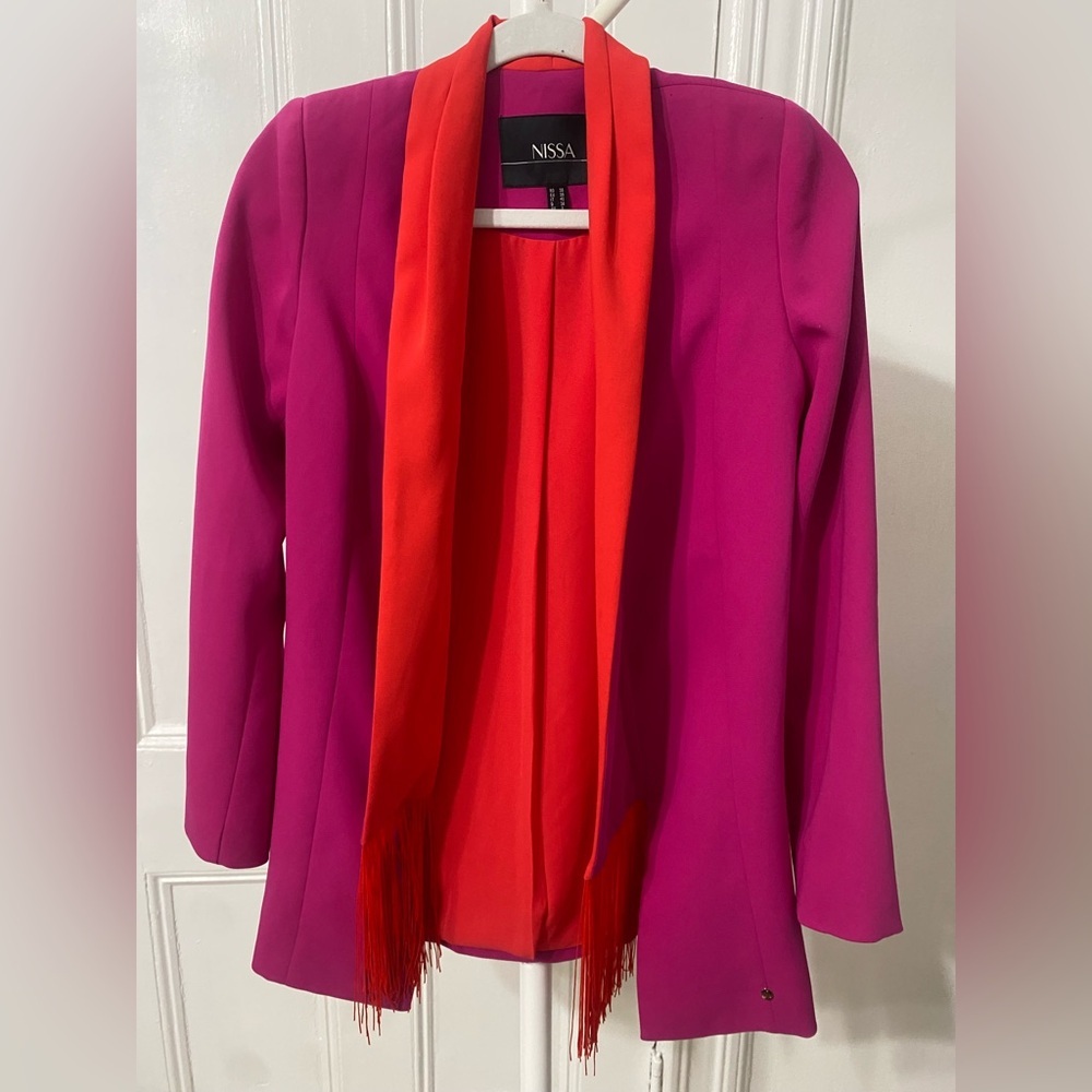 NISSA Vibrant Pink and Red Women's Jacket With Fringes - Picture 15 of 16